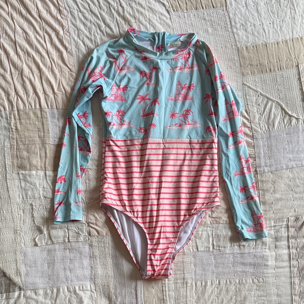 Snapper Rock Kids Long-Sleeve Rash Guard One-Piece Swimsuit size 12 (11-12 yr)